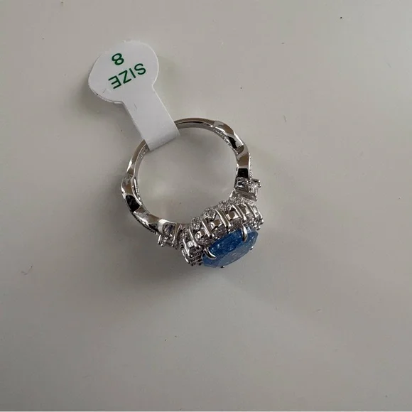 Bomb Party The 2424 Ring RG77681 Aqua Blue Ice Crystal Rhodium Plating - Picture 6 of 7